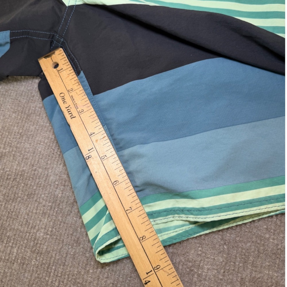 Patagonia Mens Board Shorts Size 35 Blue Green Stripe Recycled Nylon Swim Trunks - Picture 6 of 7